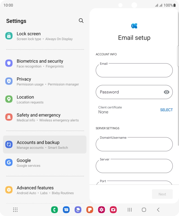 Press Password and key in the password for your email account.