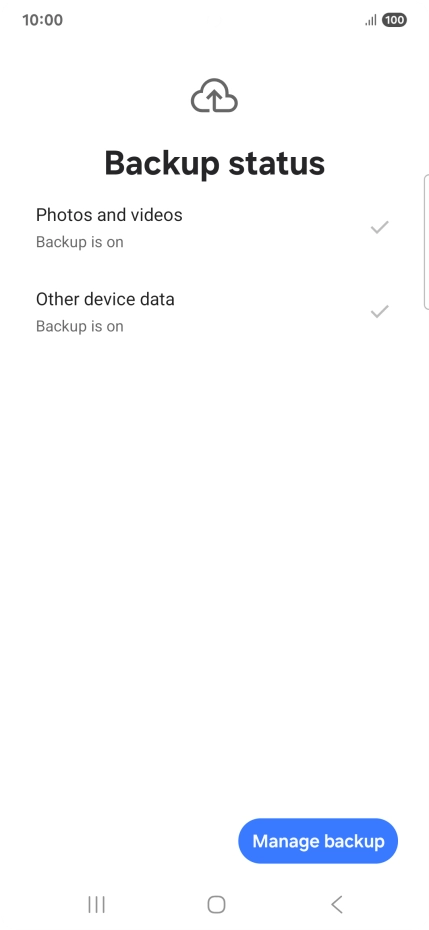 Press Manage backup.