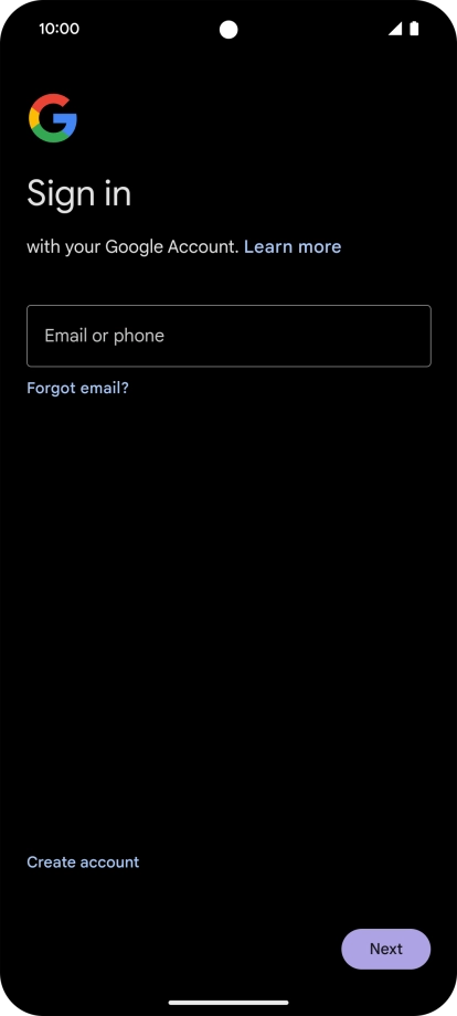 If you don't have a Google account, press Create account and follow the instructions on the screen to create an account.