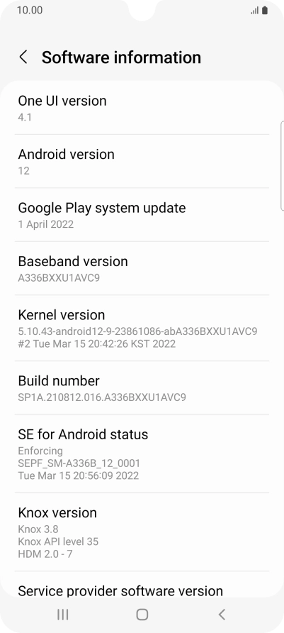 Your phone's software version is displayed below Android version.