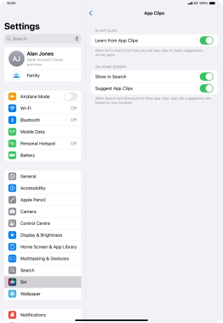 Press the indicators next to the required settings to turn them on or off.