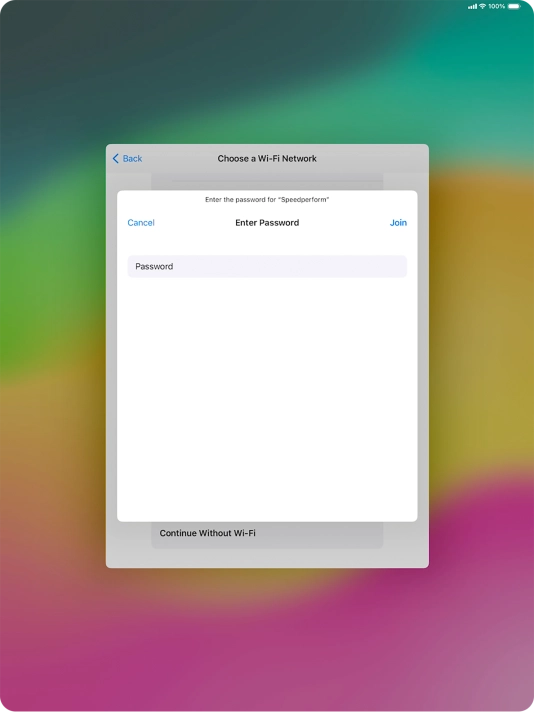 Key in the password for the Wi-Fi network and press Join.