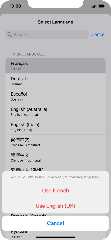 To select the new language as the default phone language, press Use ‹language› .