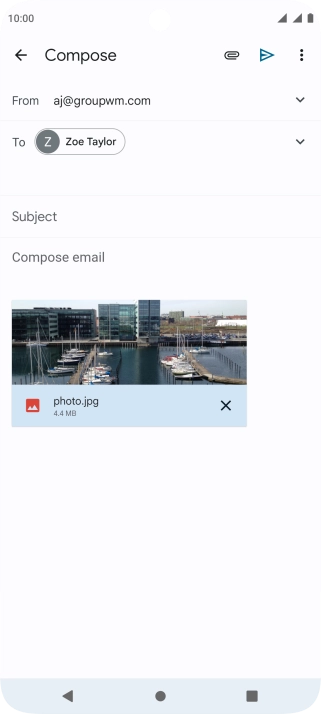 Press Subject and key in the subject of your email message.