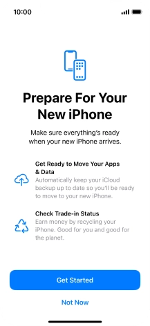 Press Get Started and follow the instructions on the screen to select the required settings and back up the phone memory to iCloud. Once you've received your new iPhone, you'll be able to restore the content of the iCloud backup.