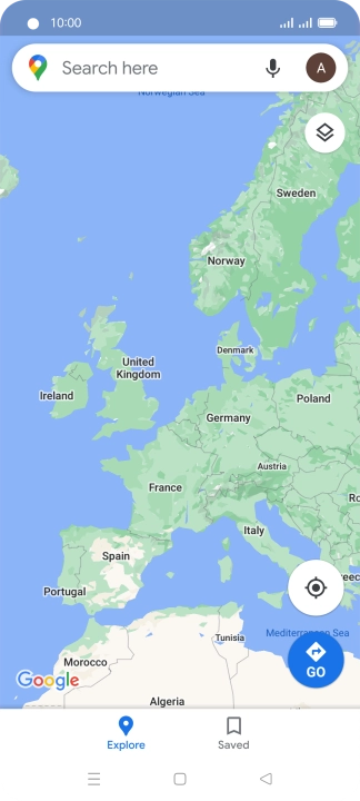 Press the search field and key in the required destination.