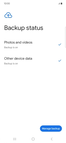 Press Manage backup.
