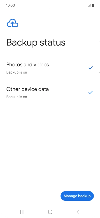 Press Manage backup.