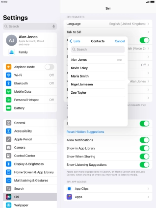 Press the required contact.