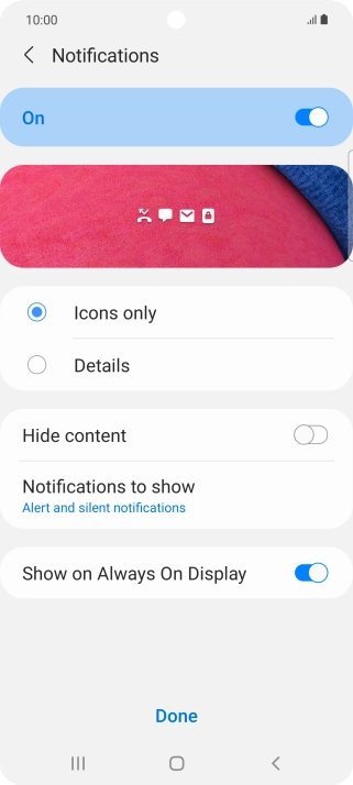 Press the required settings to turn them on or off.