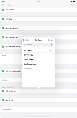 Press the required contact. Press the required contact.