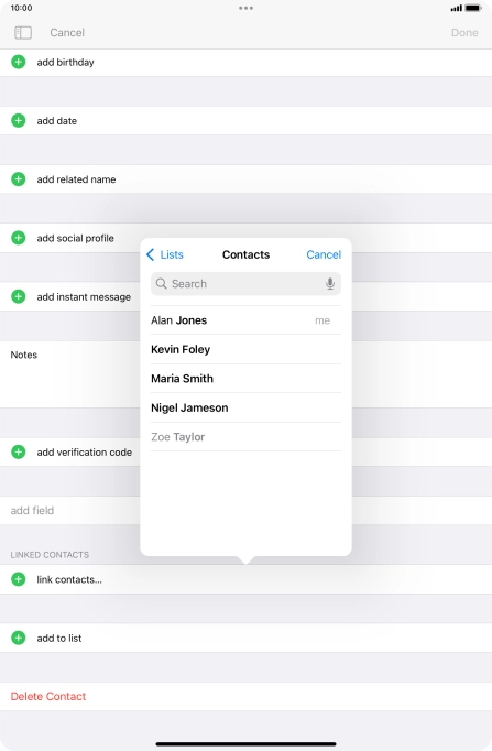 Press the required contact. Press the required contact.