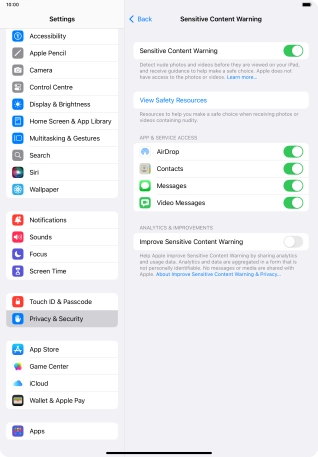Press the indicators next to the required applications to turn the function on or off.