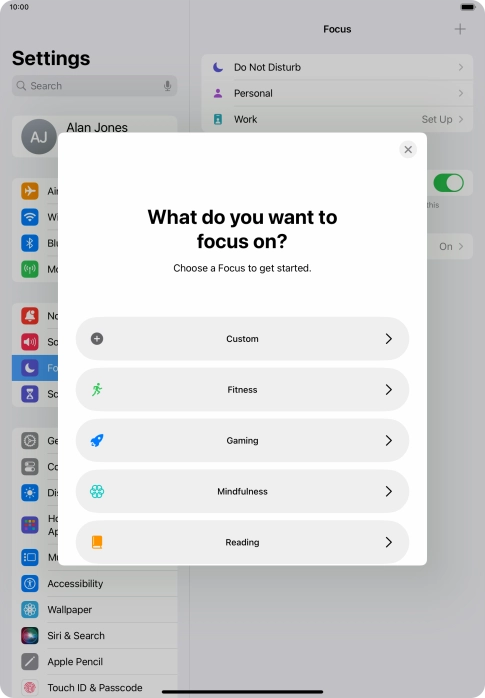 Press the required focus mode and follow the instructions on the screen to add the selected focus mode.
