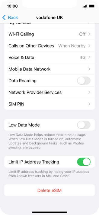 Press Delete eSIM and follow the instructions on the screen to delete your eSIM.