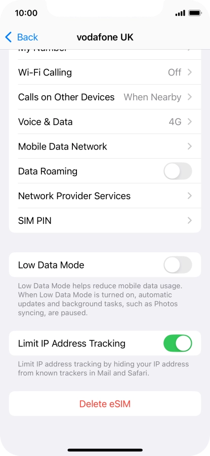 Press Delete eSIM and follow the instructions on the screen to delete your eSIM.