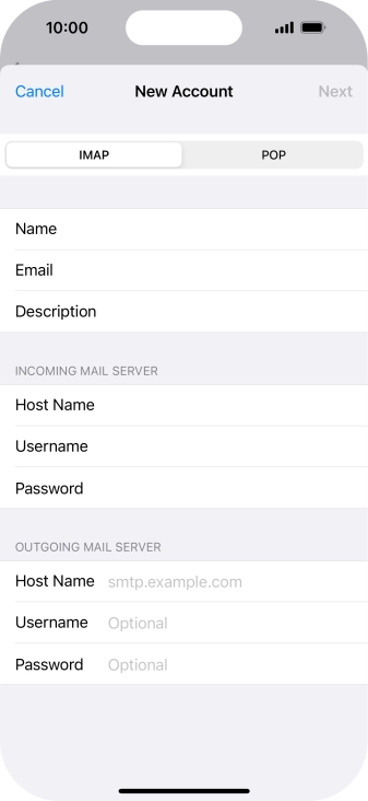 Press Host Name and key in the name of your email provider's outgoing server. Press Host Name and key in the name of your email provider's outgoing server.