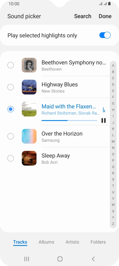 Once you've found a ring tone you like, press Done. Once you've found a ring tone you like, press Done.