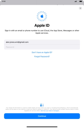 Press Password and key in the password for your Apple ID.