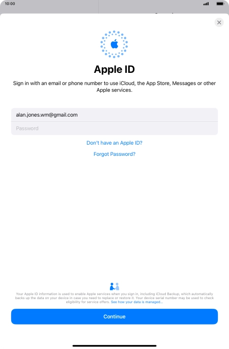 Press Password and key in the password for your Apple ID.