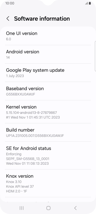Your phone's software version is displayed below Android version.
