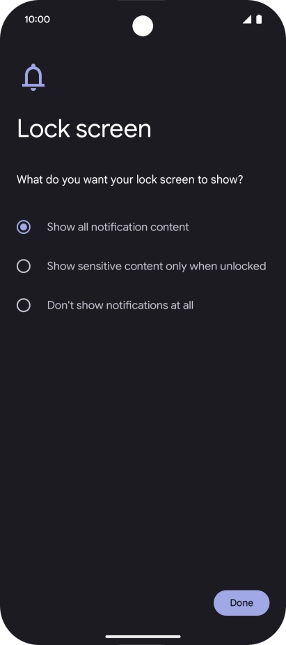 Press the required setting. Press the required setting.