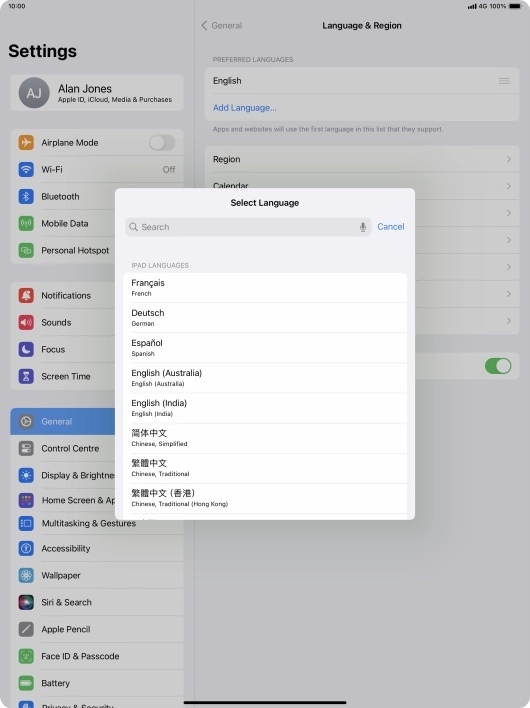 Press the required language.