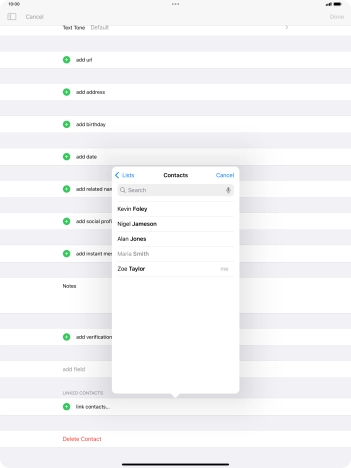 Press the required contact.