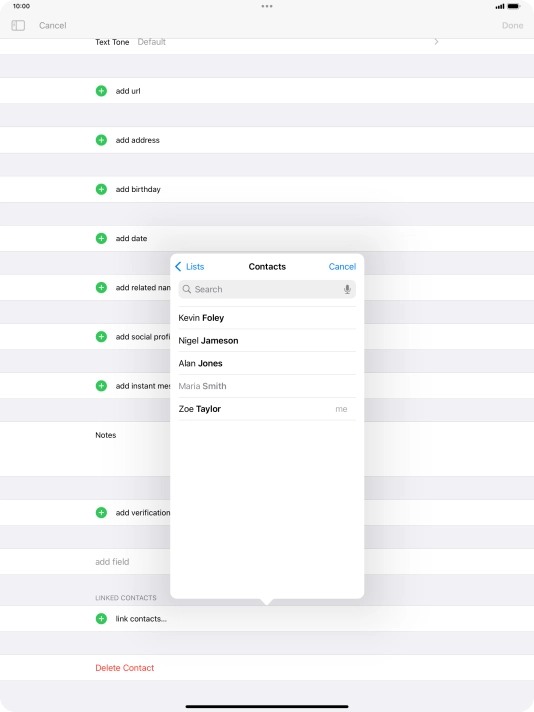 Press the required contact.