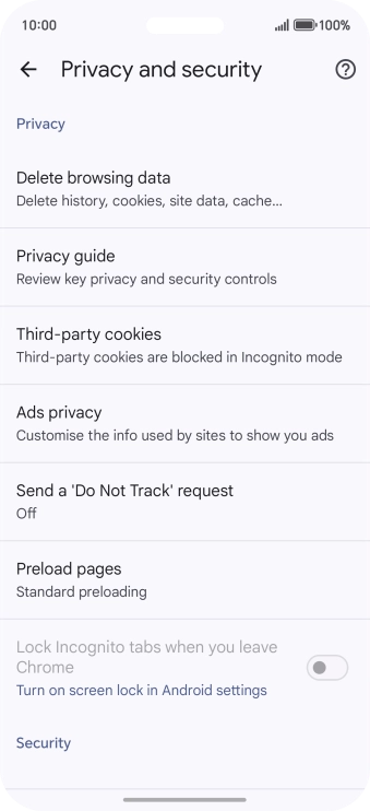 Press Delete browsing data.