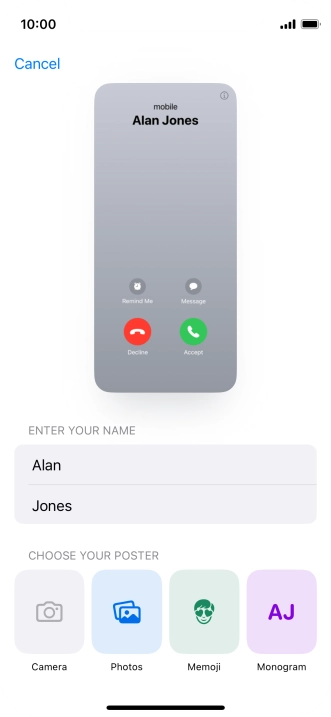 Press the required category and follow the instructions on the screen to select and save the required picture to your Contact Poster.