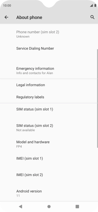 Your phone's software version is displayed below Android version.