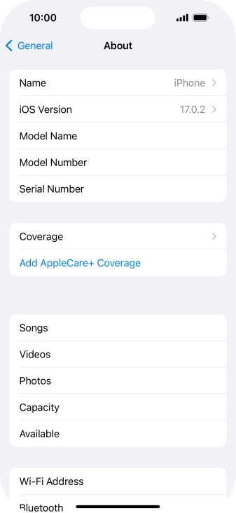 Your phone's software version is displayed next to iOS Version.