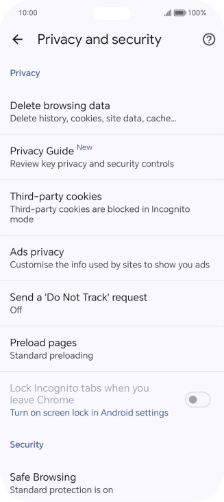 Press Delete browsing data.
