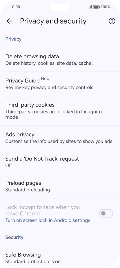 Press Delete browsing data.