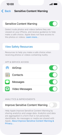 Press the indicators next to the required applications to turn the function on or off. Press the indicators next to the required applications to turn the function on or off.