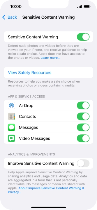 Press the indicators next to the required applications to turn the function on or off. Press the indicators next to the required applications to turn the function on or off.