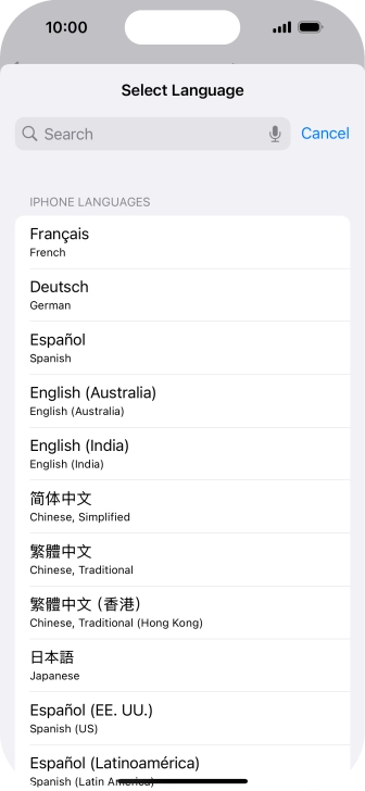 Press the required language.
