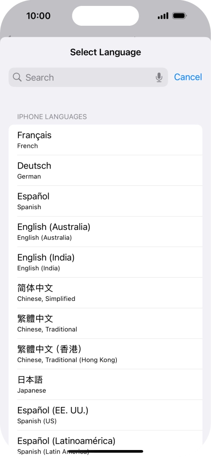 Press the required language.