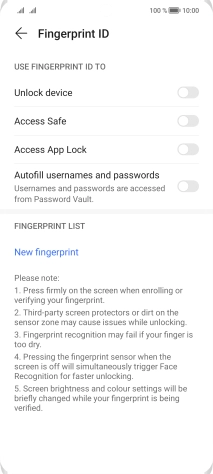 Press the indicators next to the required settings to turn them on or off.
