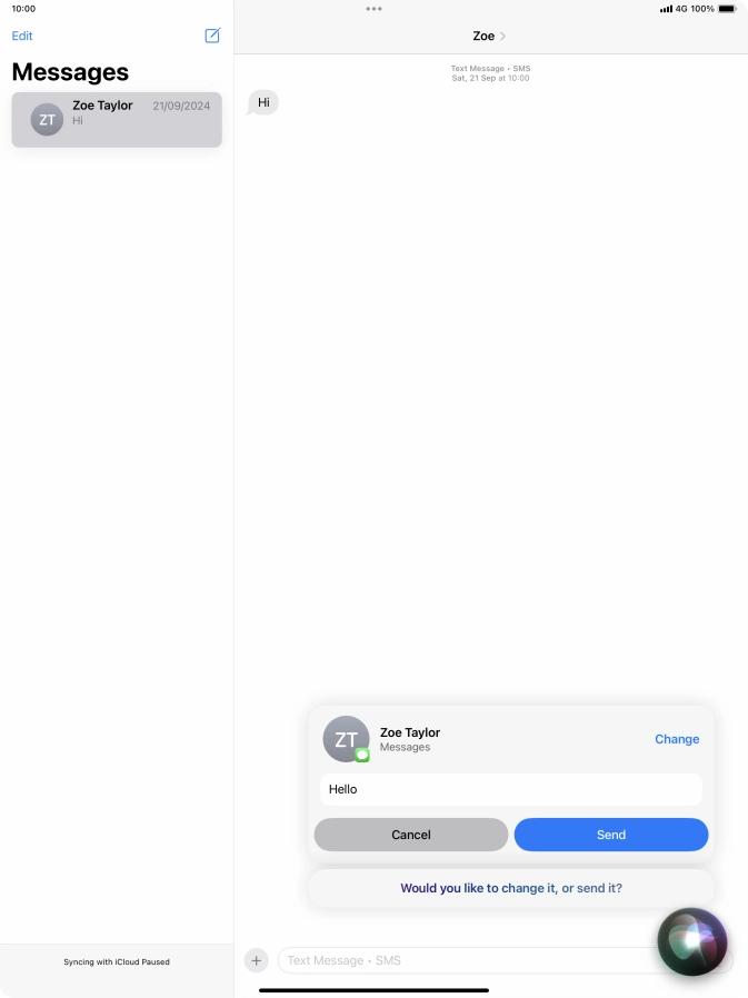 If an application is open on your tablet, such as a Mail or Messages, you can also use the functions available here, e.g.: REPLY [text].