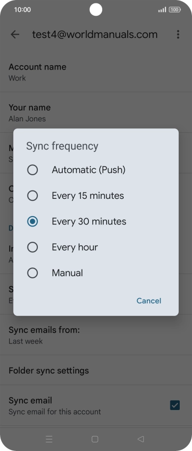 Press the required setting.