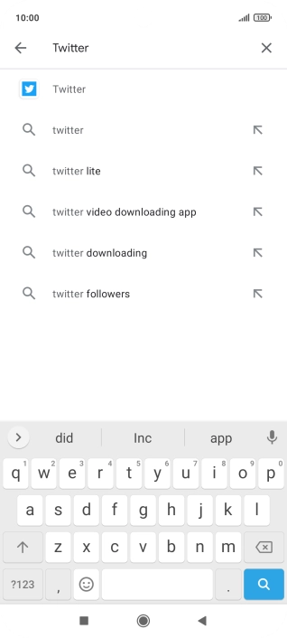 Key in Twitter and press the search icon.