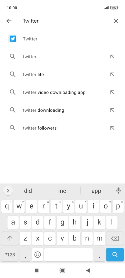 Key in Twitter and press the search icon.