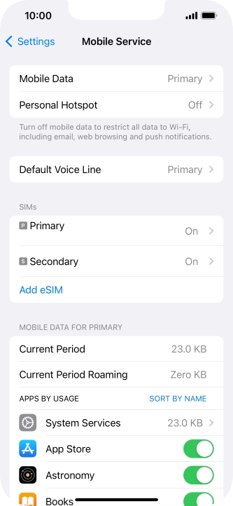 Press the required eSIM below 