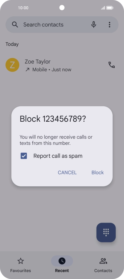 To report the number as spam, press the field next to 