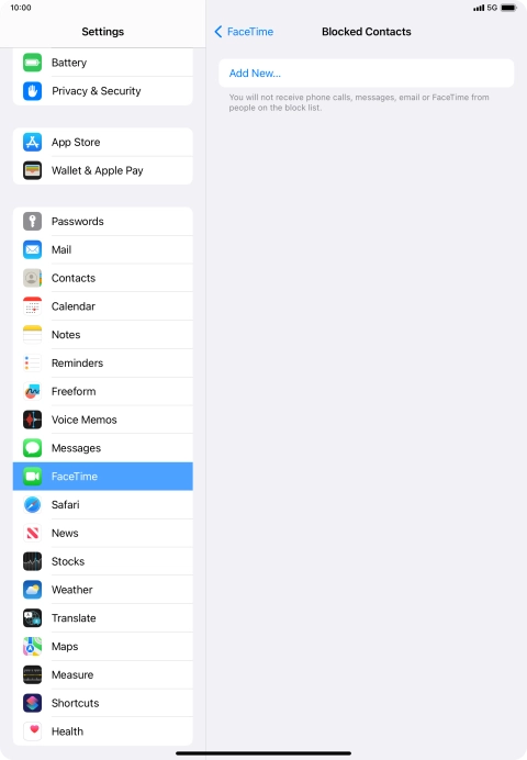 Press Add New... and follow the instructions on the screen to block a contact.