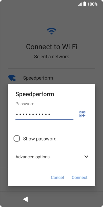 Key in the password for the Wi-Fi network and press Connect.