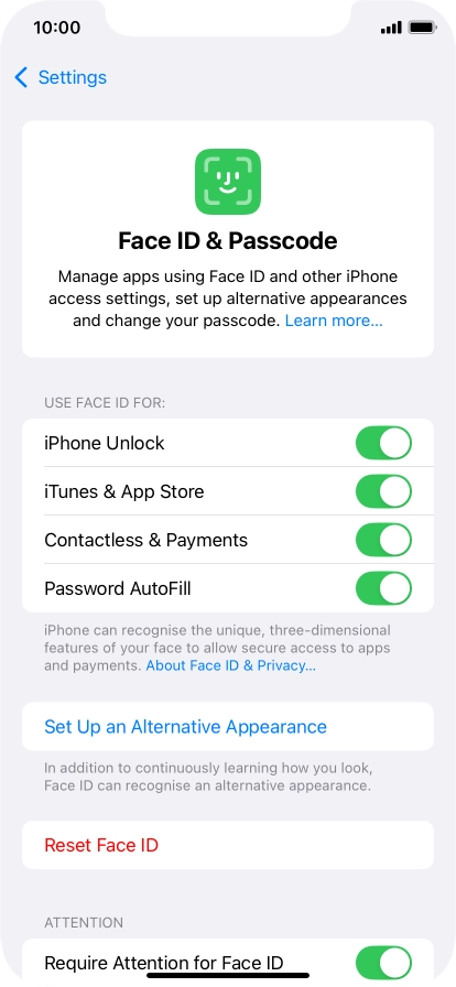 Press the indicators next to the required settings to turn them on or off.