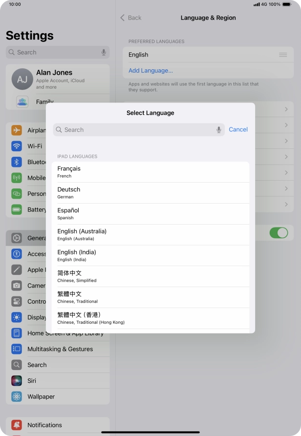 Press the required language.
